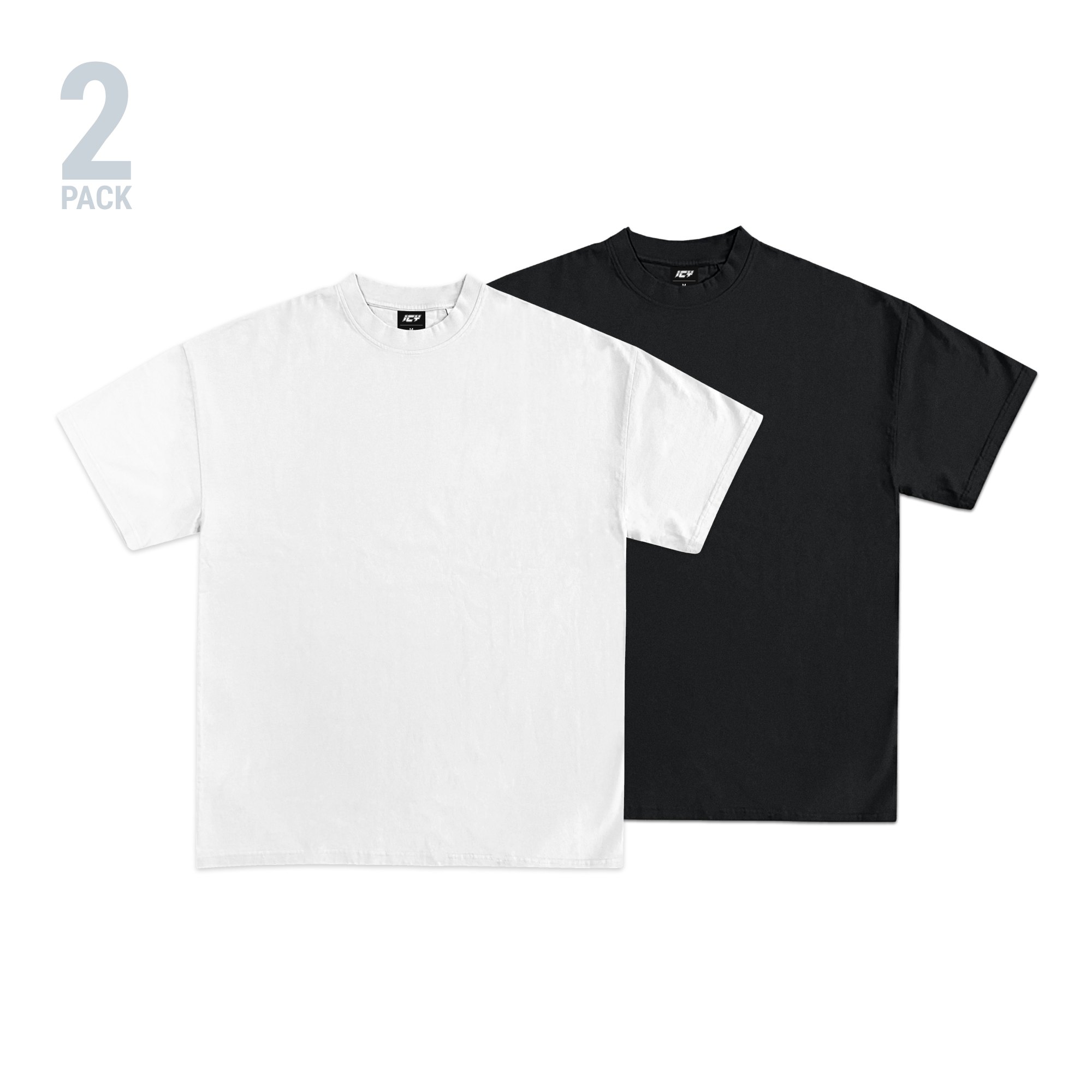 Icy Men's 2-Pack Heavyweight T-Shirt (Black, White)