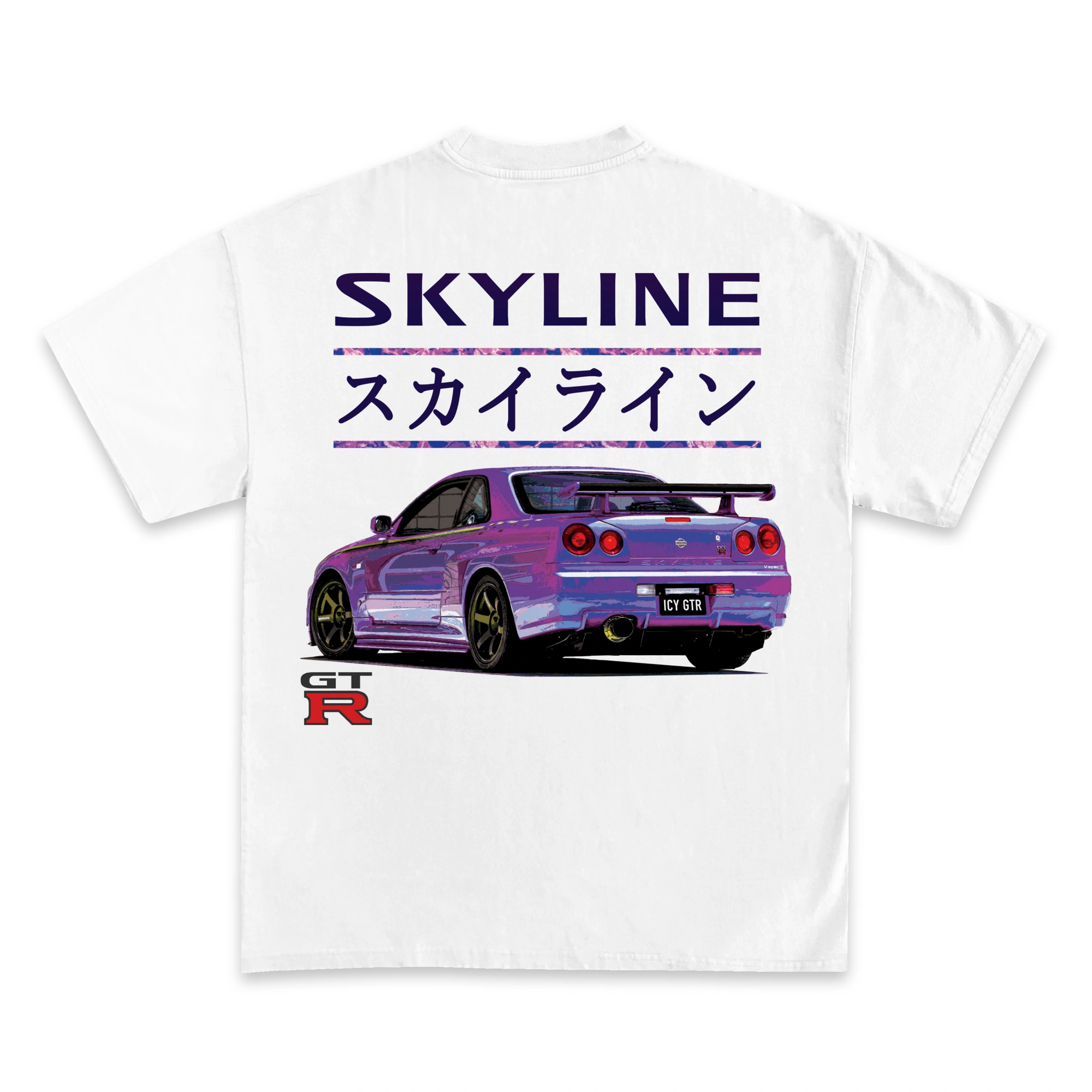 GTR Skyline R34 Retro Design T-Shirt - Men's Cotton Crew Neck, Short Sleeve (Size M)