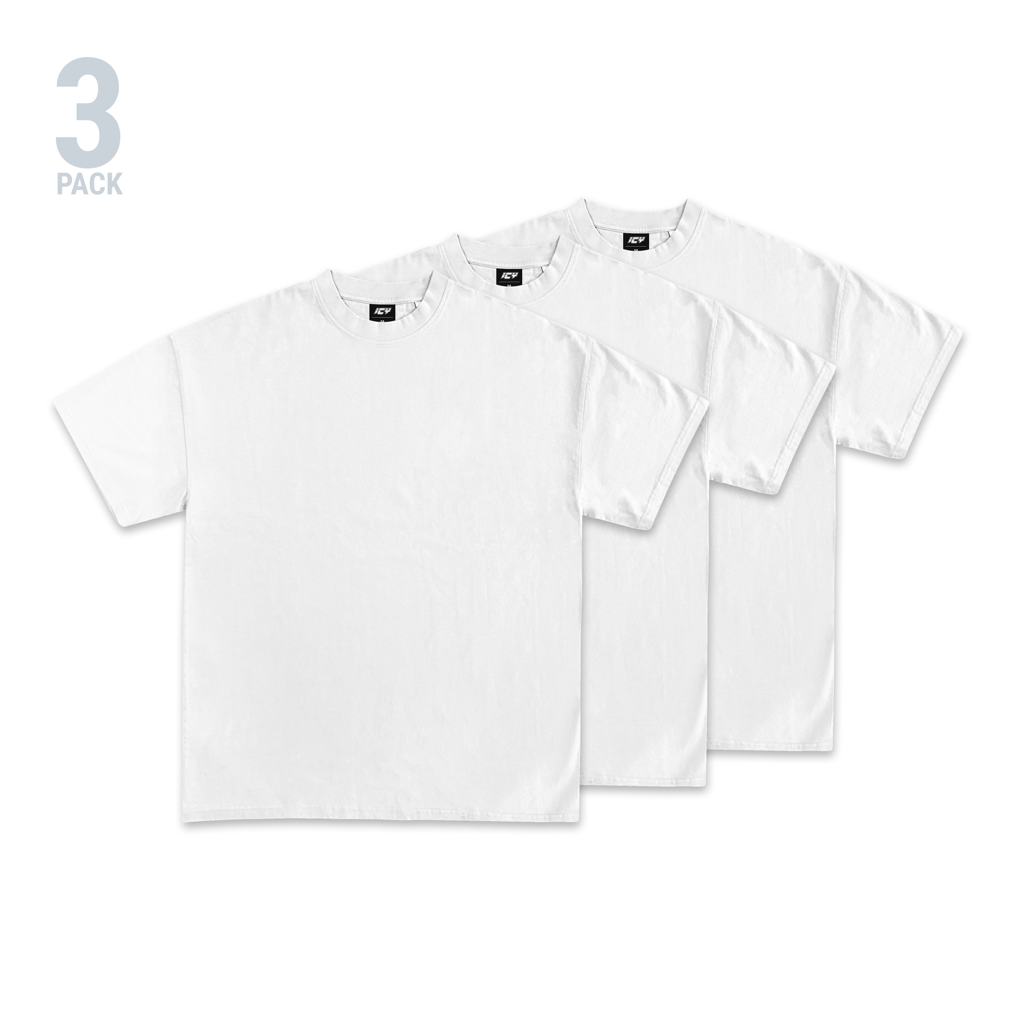 Icy Men's 3-Pack Heavyweight Blank T-Shirt (White)