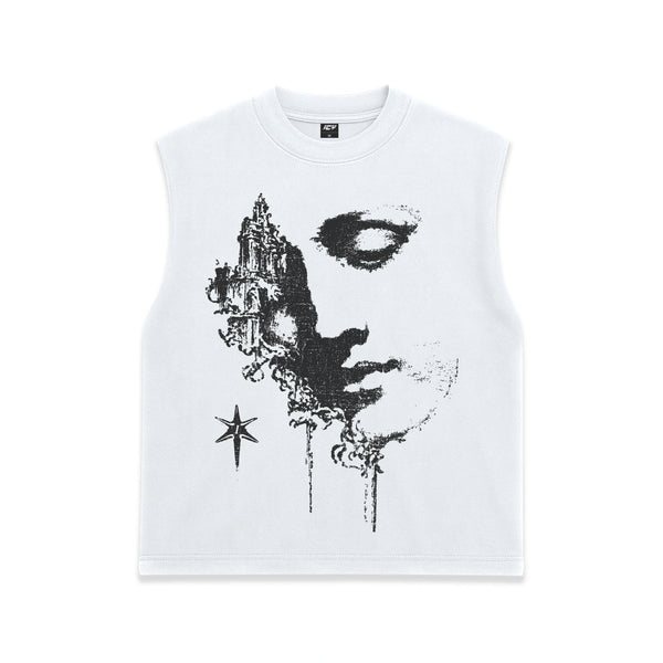 Abstract Face Graphic Sleeveless Shirt