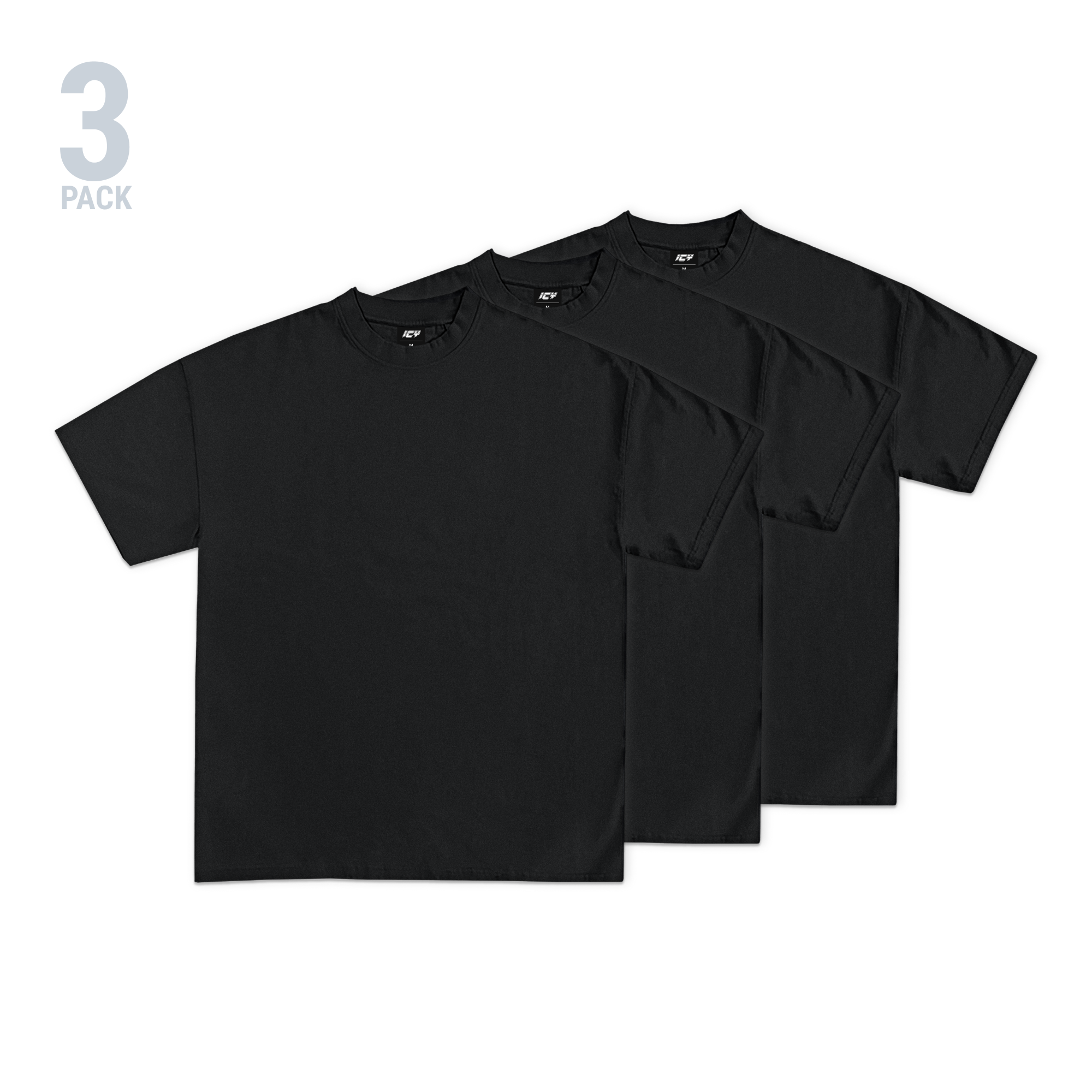 Icy Men's 3-Pack Heavyweight Blank T-Shirt (Black)