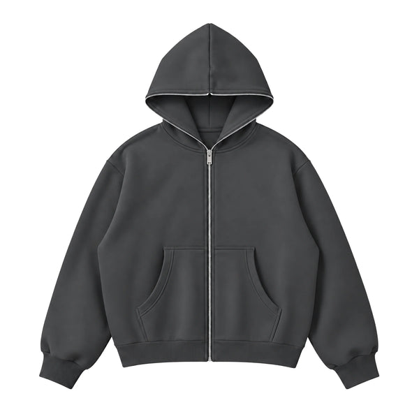 Icy Fleeced Full-Zip Boxy Hoodie