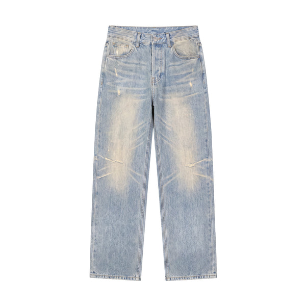 Sun Fade Raw Hem Denim Jeans