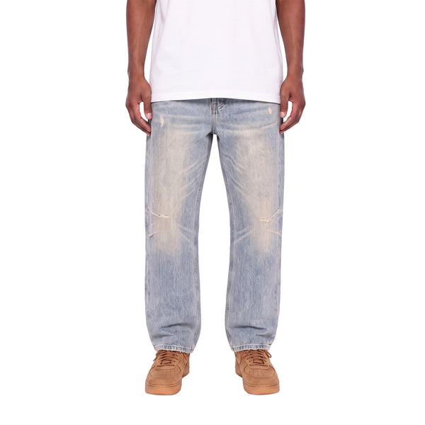 Sun Fade Raw Hem Denim Jeans