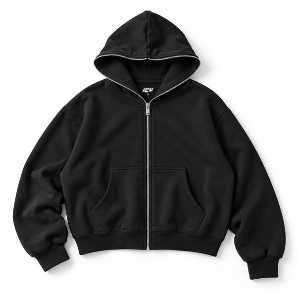 Icy Fleeced Full-Zip Boxy Hoodie